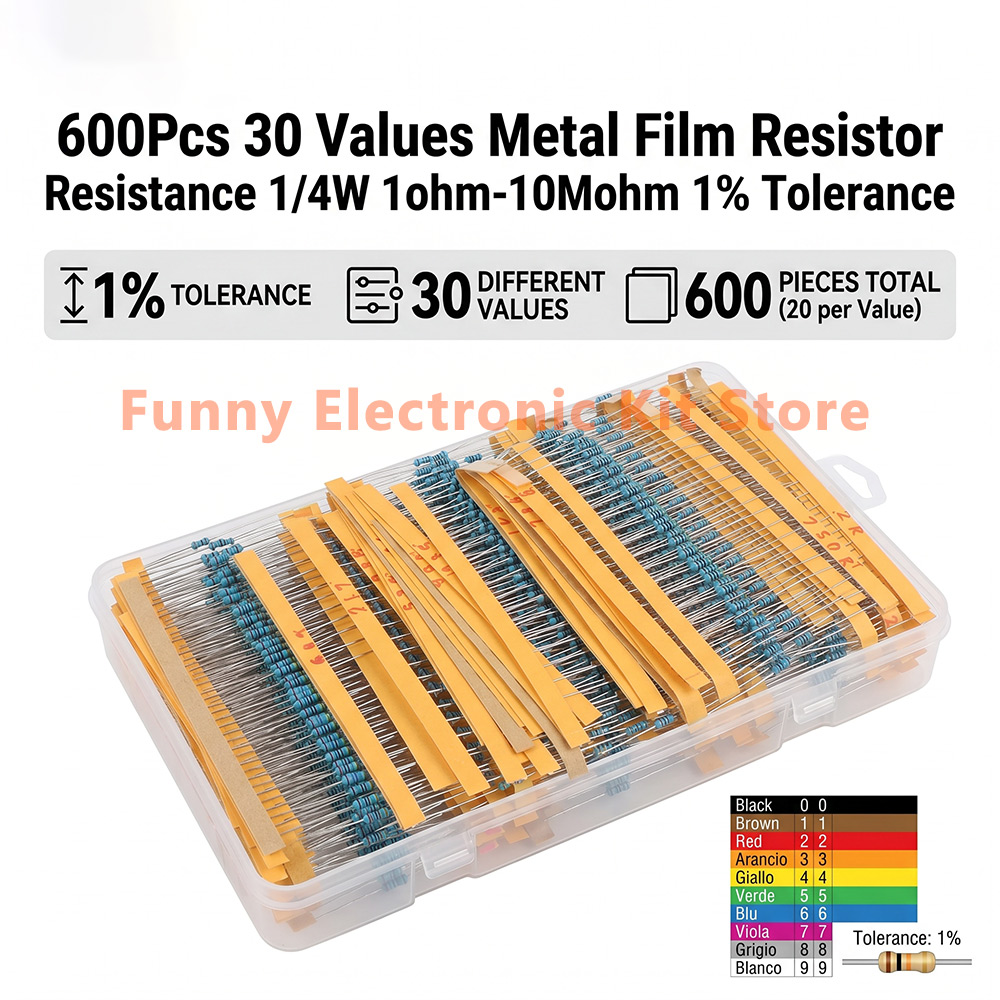 Resistor Kit 1 4W - ชุดตัวต้านทานฟิล์มโลหะแบบคละขนาด 600 ชิ้น 30 ค่า 1/4W