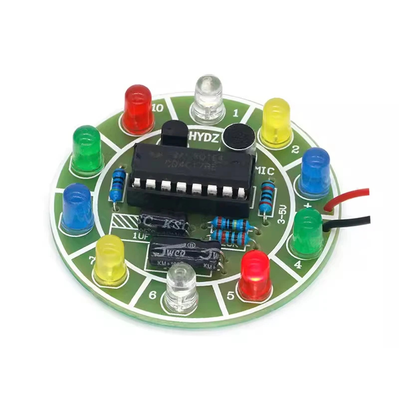 Diy Electronics Lab - CD4017 การควบคุมเสียงที่มีสีสันหมุนไฟ LED ชุดการผลิตอิเล็กทรอนิกส์ DIY ชุดอะไหล่ห้องปฏิบัติการนักเรียน