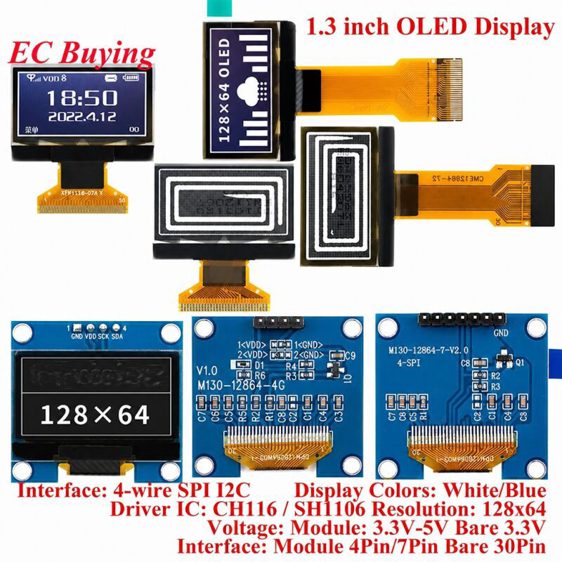 I2C Lcd Display - โมดูล OLED ขนาด 1.3 นิ้ว จอแสดงผล