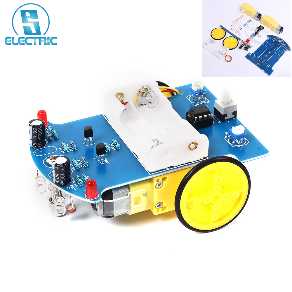 Diy Electronics For Kids - ชุดติดตามรถอัจฉริยะหุ่นยนต์ชิ้นส่วนอิเล็กทรอนิกส์รถชุดหัวแร้งแบบทำมือสำหรับเด็ก D2-1เพื่อการศึกษาของโรงเรียน