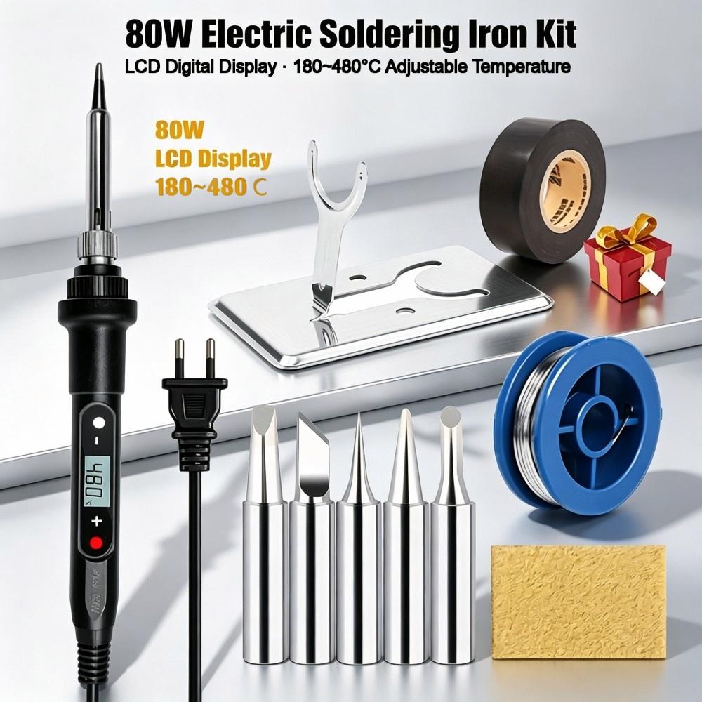 Diy Electronics Bench - หัวแร้งไฟฟ้าปรับอุณหภูมิได้ 80 วัตต์ พร้อมหัวแร้งเปลี่ยนได้ สำหรับชุดเครื่องมือเชื่อมอิเล็กทรอนิกส์ DIY