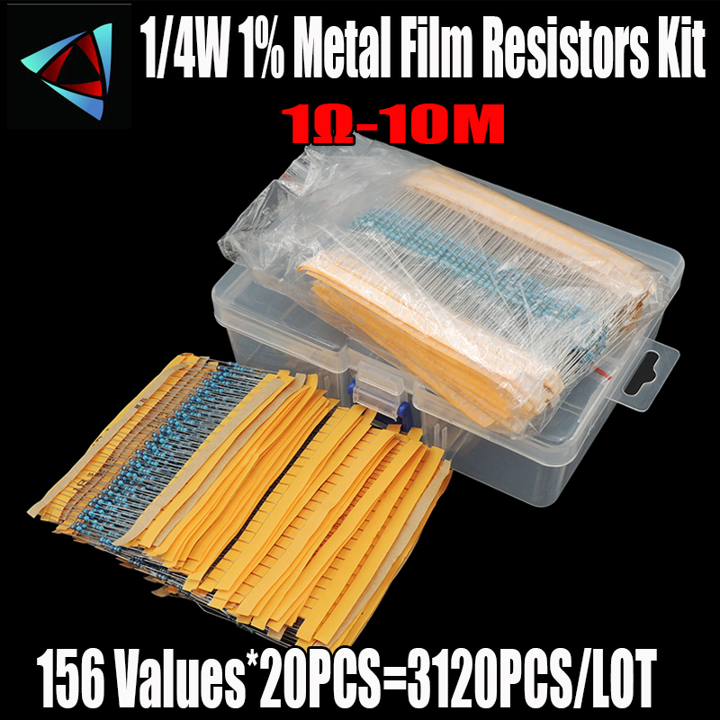 Resistor Kit 1 4W - 3120ชิ้น/ล็อต156ค่า1/4W 0.25W 1% ตัวต้านทานฟิล์มโลหะชุดชุดสารพันชุด Lot Resistors