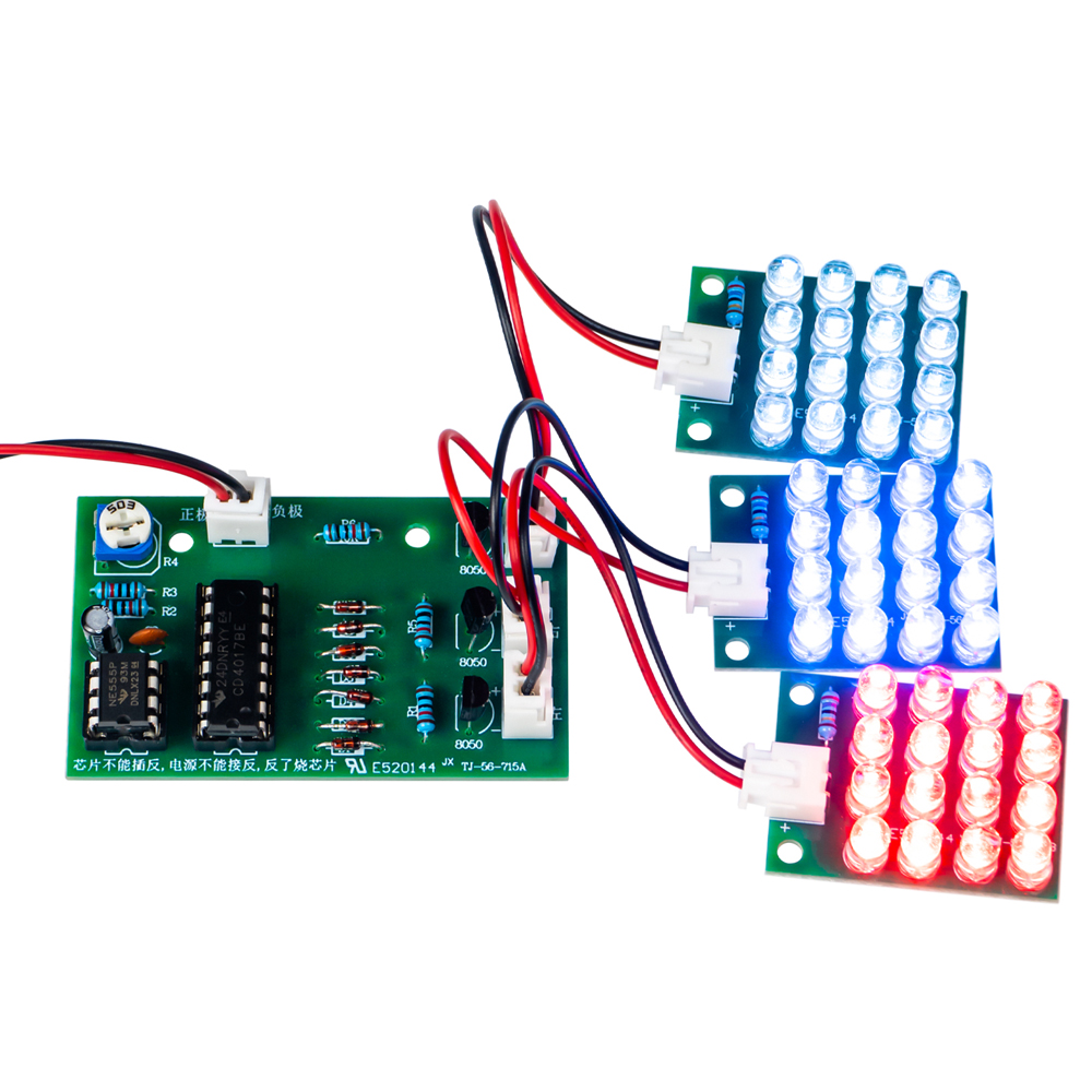 Pcb Etching Kit - DIY ชุดอิเล็กทรอนิกส์ LED สามสีกระพริบแสงสีแดงสีขาวสีฟ้า CD4017 NE555
