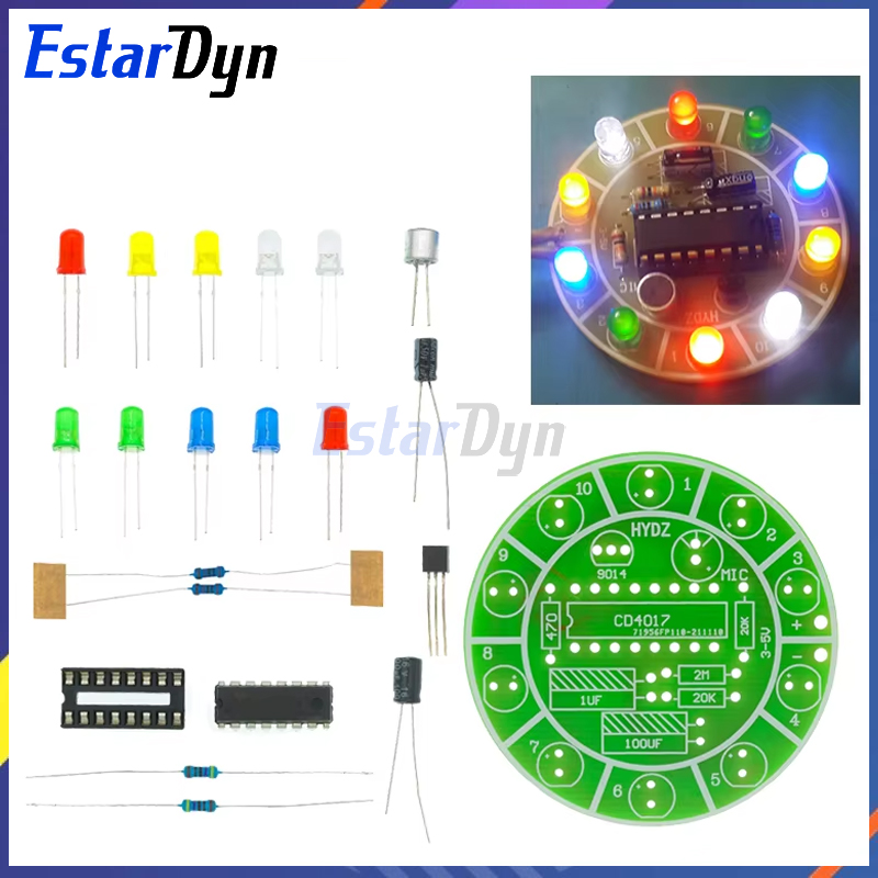Diy Electronics Lab - Estardyn CD4017 การควบคุมเสียงที่มีสีสันหมุนชุดไฟ LED การผลิตอิเล็กทรอนิกส์ชุด DIY