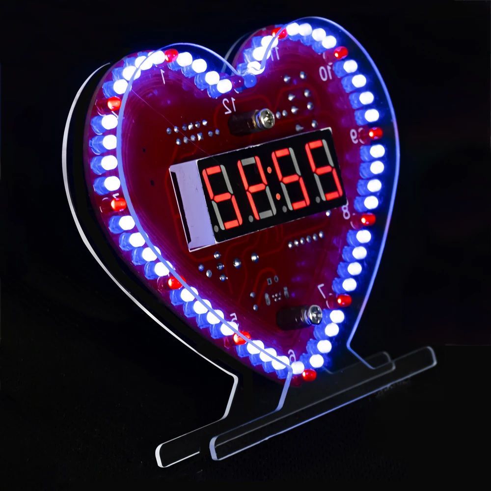 Pcb Etching Kit - DIY ชุดอิเล็กทรอนิกส์ Multi-Function รูปหัวใจนาฬิกา LED 4