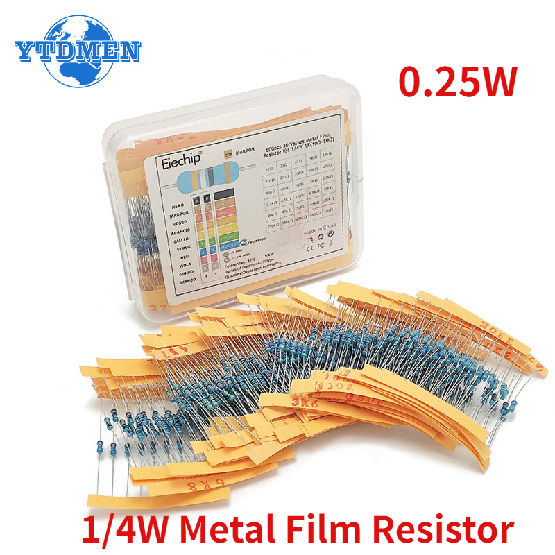 Resistor Kit 1 4W - ชุดตัวต้านทานฟิล์มโลหะ1/4วัตต์300-600ชิ้นชุดตัวต้านทาน0.25วัตต์1% 10โอห์ม ~ 1ม.