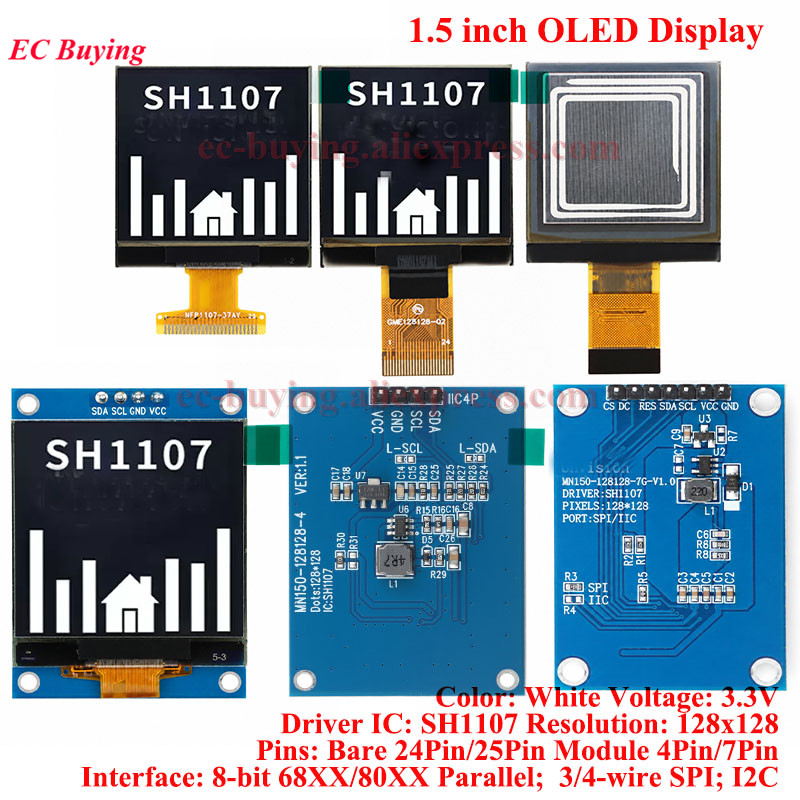 I2C Lcd Display - 1.5 นิ้ว OLED LCD จอแสดงผลสีขาวโมดูล 1.5