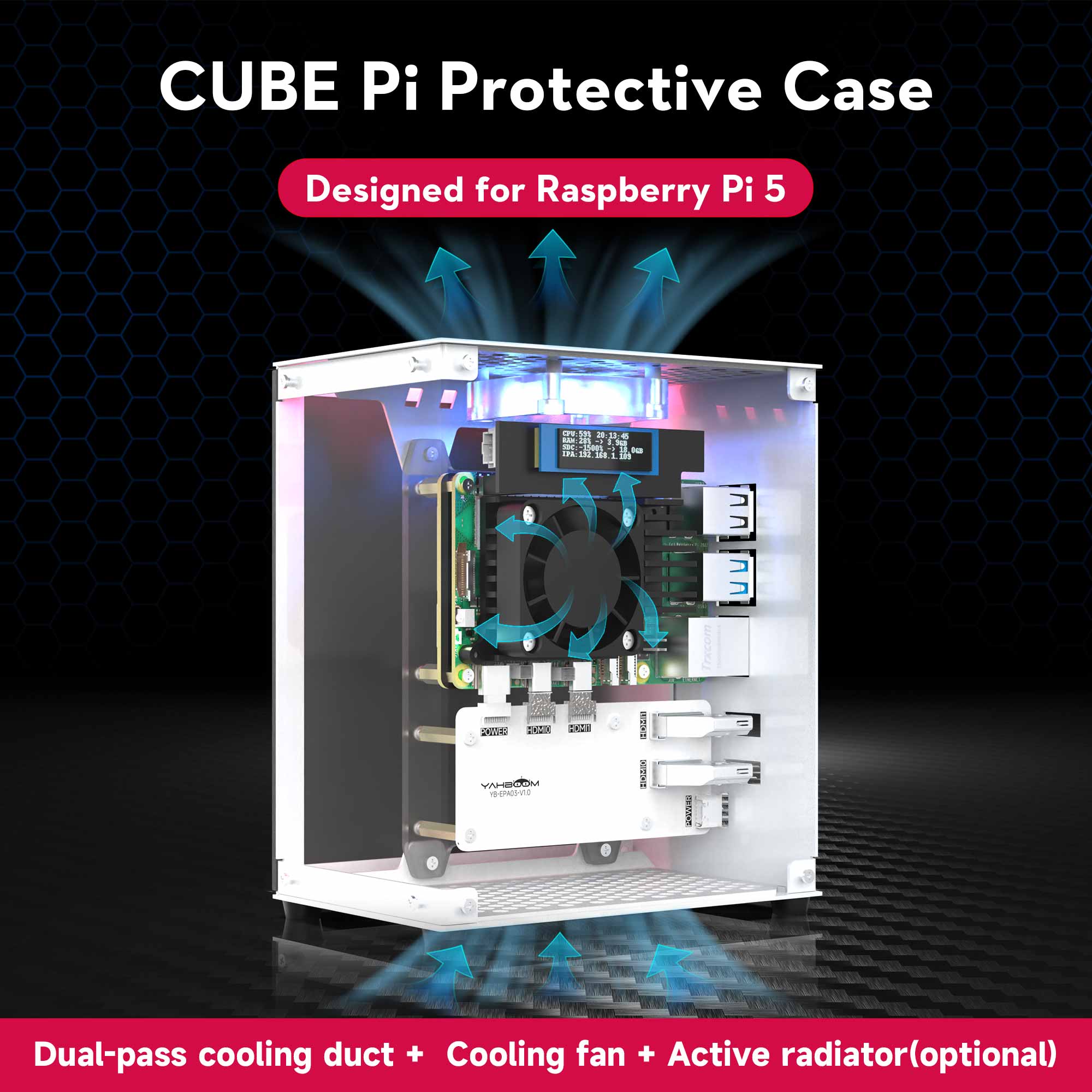 Diy Electronics Raspberry Pi - Raspberry Pi 5 กรณีชุดป้องกันพร้อมพัดลมระบายความร้อน RGB สีและ