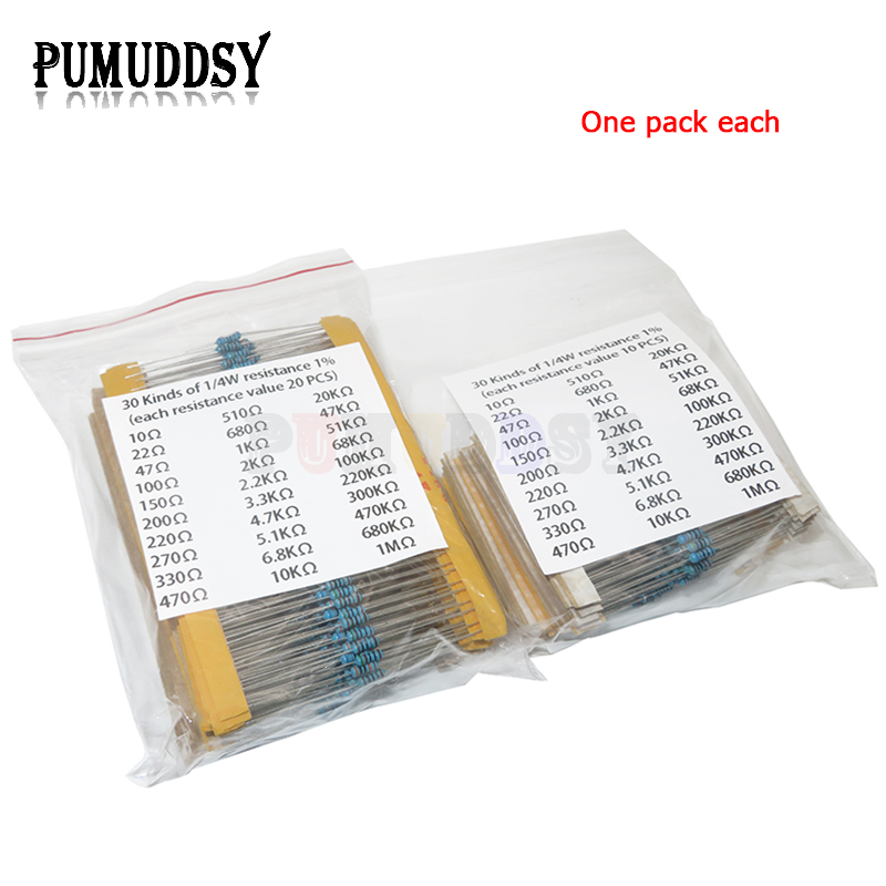 600 ชิ้น/เซ็ต 30 ชนิด 1/4W ควา - Resistor Kit 1 4W บทวิจารณ์และราคา
